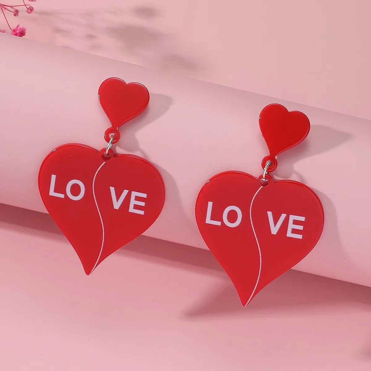 1 Pair Sweet Letter Heart Shape Flower Stamping Arylic Drop Earrings