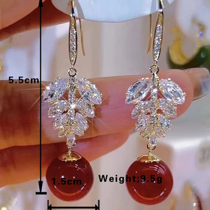 1 Pair Sweet Maple Leaf Plating Inlay Alloy Artificial Pearls Zircon Gold Plated Drop Earrings