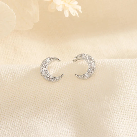 1 Pair Sweet Moon Inlay Copper Zircon Ear Studs