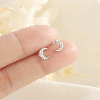 1 Pair Sweet Moon Inlay Copper Zircon Ear Studs