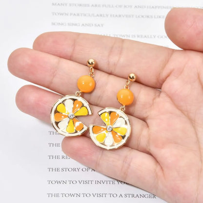 1 Pair Sweet Orange Enamel Plating Inlay Copper Zircon 18k Gold Plated Drop Earrings