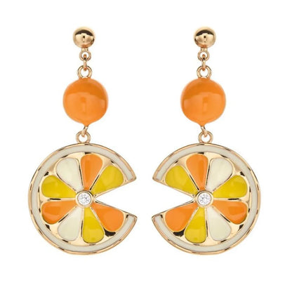 1 Pair Sweet Orange Enamel Plating Inlay Copper Zircon 18k Gold Plated Drop Earrings