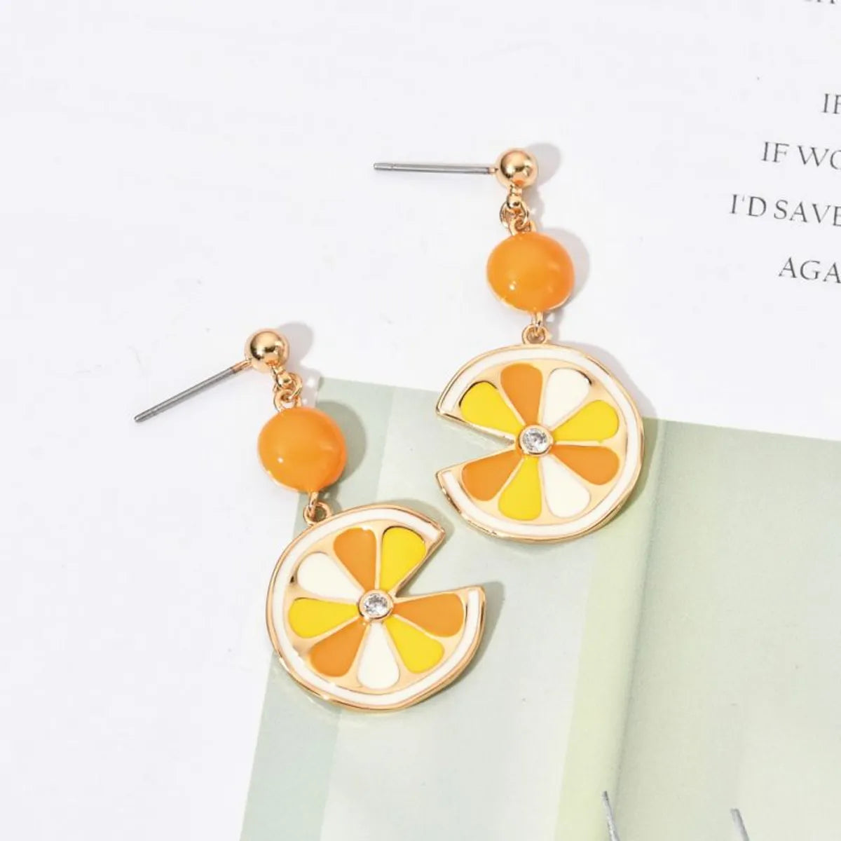 1 Pair Sweet Orange Enamel Plating Inlay Copper Zircon 18k Gold Plated Drop Earrings