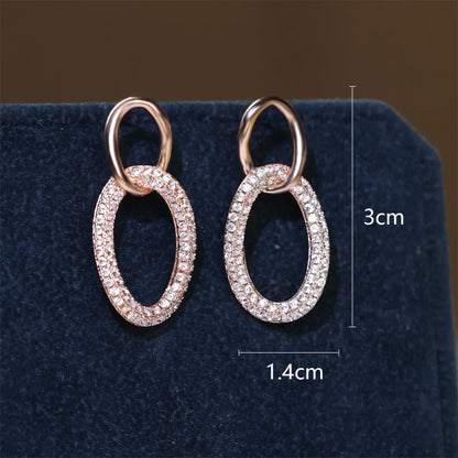 1 Pair Sweet Oval Inlay Copper Artificial Gemstones Earrings