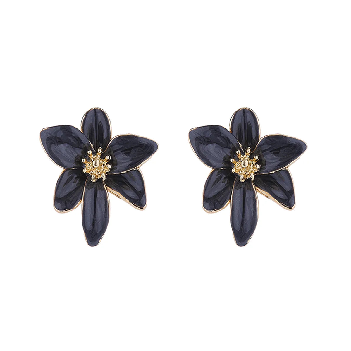 1 Pair Sweet Pastoral Flower Petal Enamel Flowers Alloy Gold Plated Ear Studs