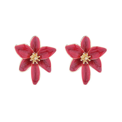 1 Pair Sweet Pastoral Flower Petal Enamel Flowers Alloy Gold Plated Ear Studs