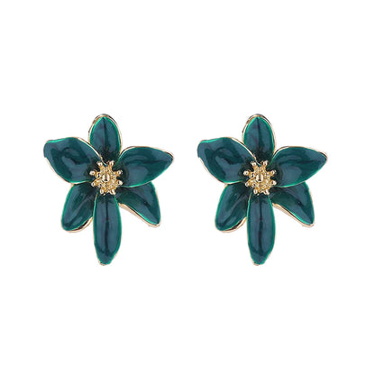 1 Pair Sweet Pastoral Flower Petal Enamel Flowers Alloy Gold Plated Ear Studs