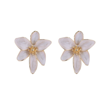 1 Pair Sweet Pastoral Flower Petal Enamel Flowers Alloy Gold Plated Ear Studs