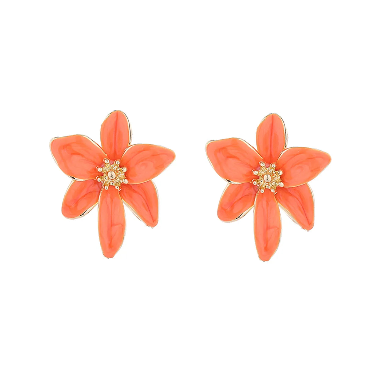 1 Pair Sweet Pastoral Flower Petal Enamel Flowers Alloy Gold Plated Ear Studs