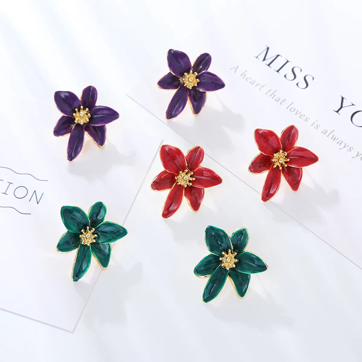 1 Pair Sweet Pastoral Flower Petal Enamel Flowers Alloy Gold Plated Ear Studs