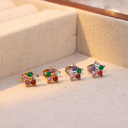 1 Pair Sweet Pastoral Flower Plating Inlay Stainless Steel Zircon White Gold Plated Gold Plated Ear Studs