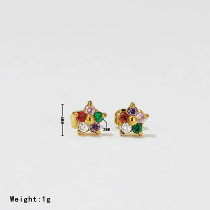 1 Pair Sweet Pastoral Flower Plating Inlay Stainless Steel Zircon White Gold Plated Gold Plated Ear Studs