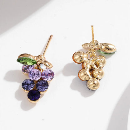 1 Pair Sweet Pastoral Grape Inlay Alloy Rhinestones 18K Gold Plated Drop Earrings