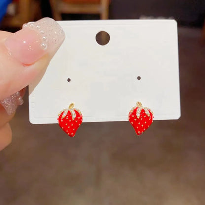 1 Pair Sweet Pastoral Simple Style Strawberry Enamel Inlay Alloy Rhinestones Gold Plated Ear Studs