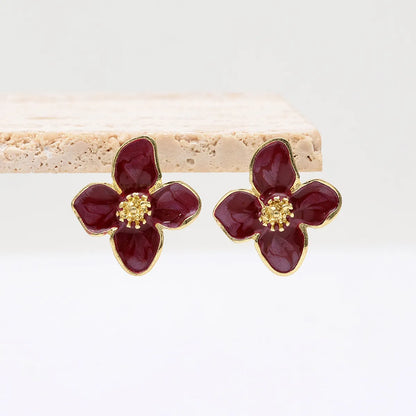 1 Pair Sweet Petal Enamel Three-dimensional Alloy Ear Studs