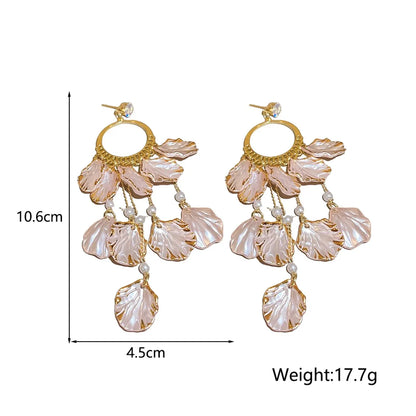 1 Pair Sweet Petal Tassel Inlay Alloy Zircon Drop Earrings