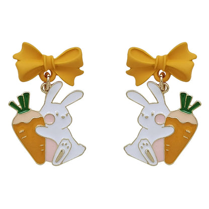 1 Pair Sweet Rabbit Carrot Bow Knot Enamel Alloy Drop Earrings