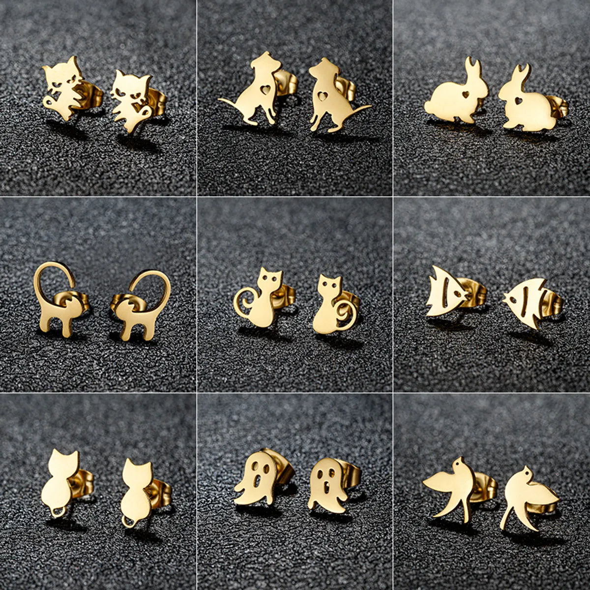 1 Pair Sweet Rabbit Cat Polishing 304 Stainless Steel 18K Gold Plated Ear Studs