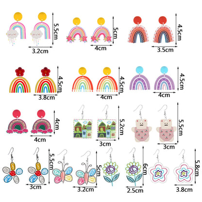 1 Pair Sweet Rainbow Flower Arylic Women's Drop Earrings