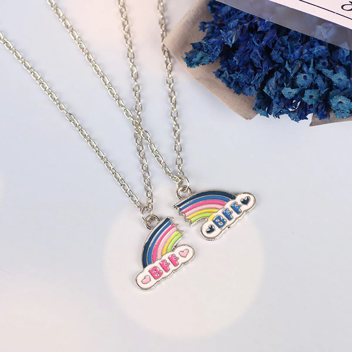 1 Pair Sweet Rainbow Heart Shape Alloy Plating Unisex Pendant Necklace