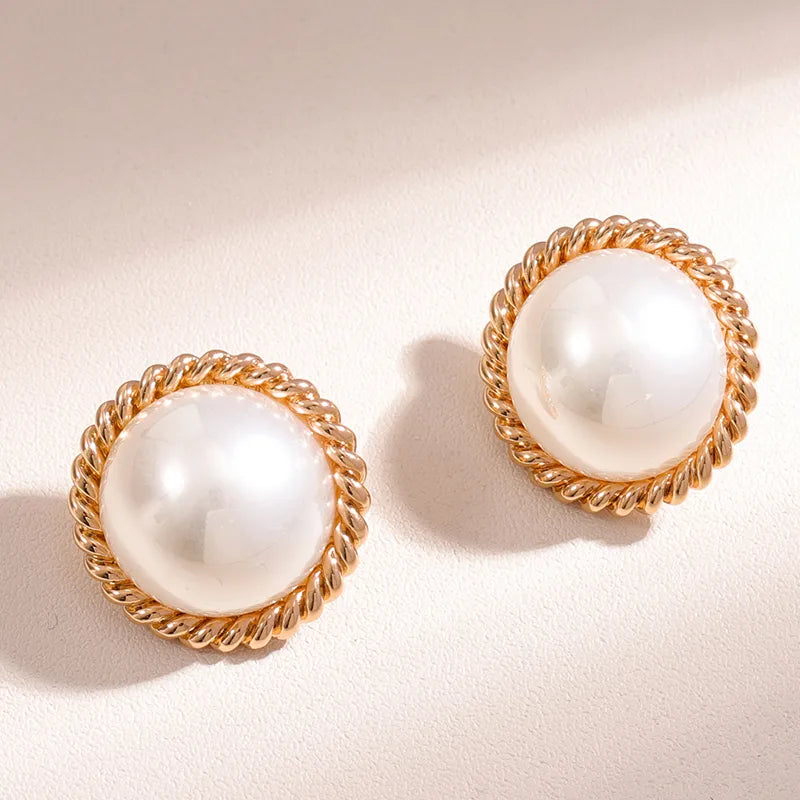 1 Pair Sweet Round Inlay Alloy Pearl Pearl Ear Studs