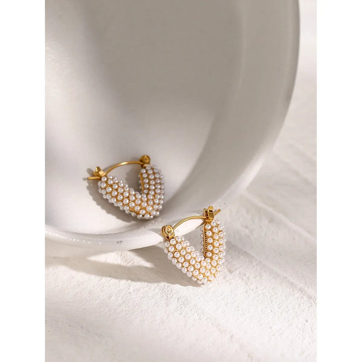 1 Pair Sweet Round Plating Inlay 316 Stainless Steel  Imitation Pearl Pearl 18K Gold Plated Earrings