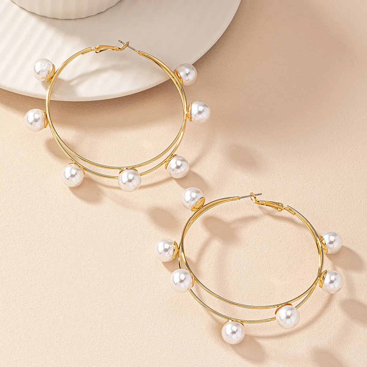 1 Pair Sweet Round Plating Inlay Alloy Pearl 14k Gold Plated Hoop Earrings