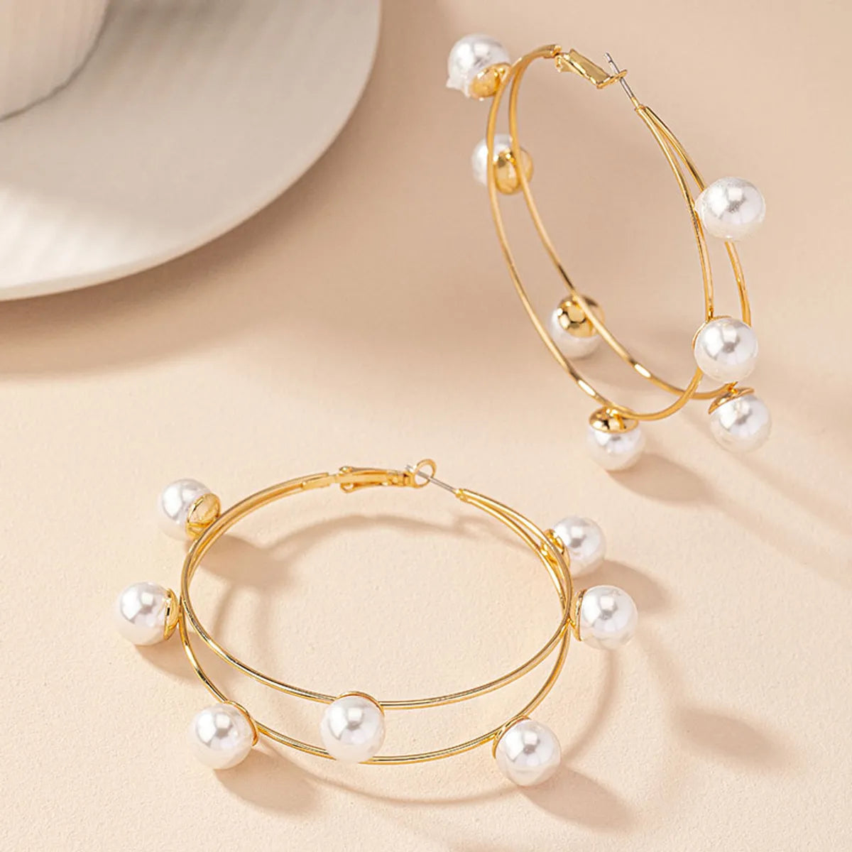 1 Pair Sweet Round Plating Inlay Alloy Pearl 14k Gold Plated Hoop Earrings