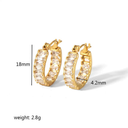 1 Pair Sweet Round Polishing Plating Inlay Stainless Steel Zircon 18k Gold Plated Earrings