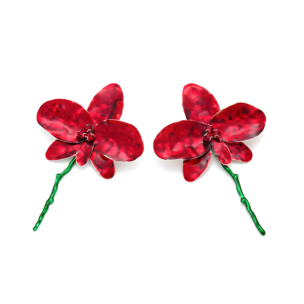 1 Pair Sweet Shiny Flower Enamel Inlay Iron Rhinestones Ear Studs