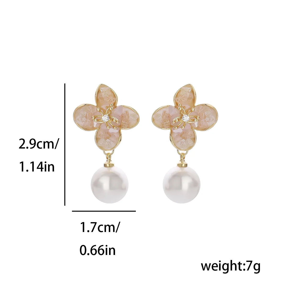 1 Pair Sweet Shiny Flower Inlay Copper Crystal Pearl Zircon 14K Gold Plated Drop Earrings