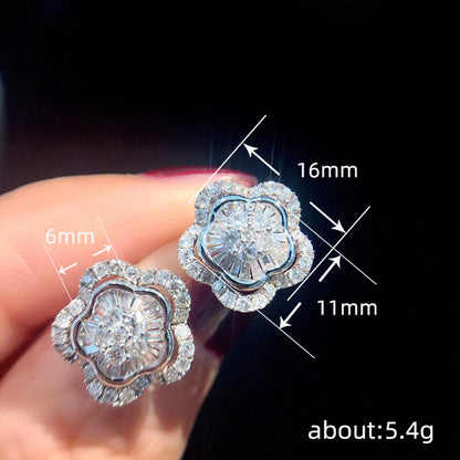 1 Pair Sweet Shiny Flower Inlay Copper Zircon Ear Studs