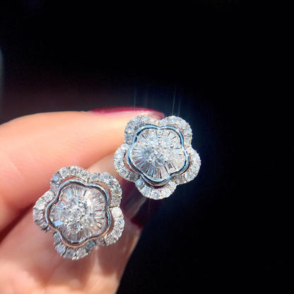 1 Pair Sweet Shiny Flower Inlay Copper Zircon Ear Studs