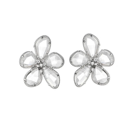 1 Pair Sweet Shiny Flower Inlay Glass Glass Crystal Zircon Ear Studs