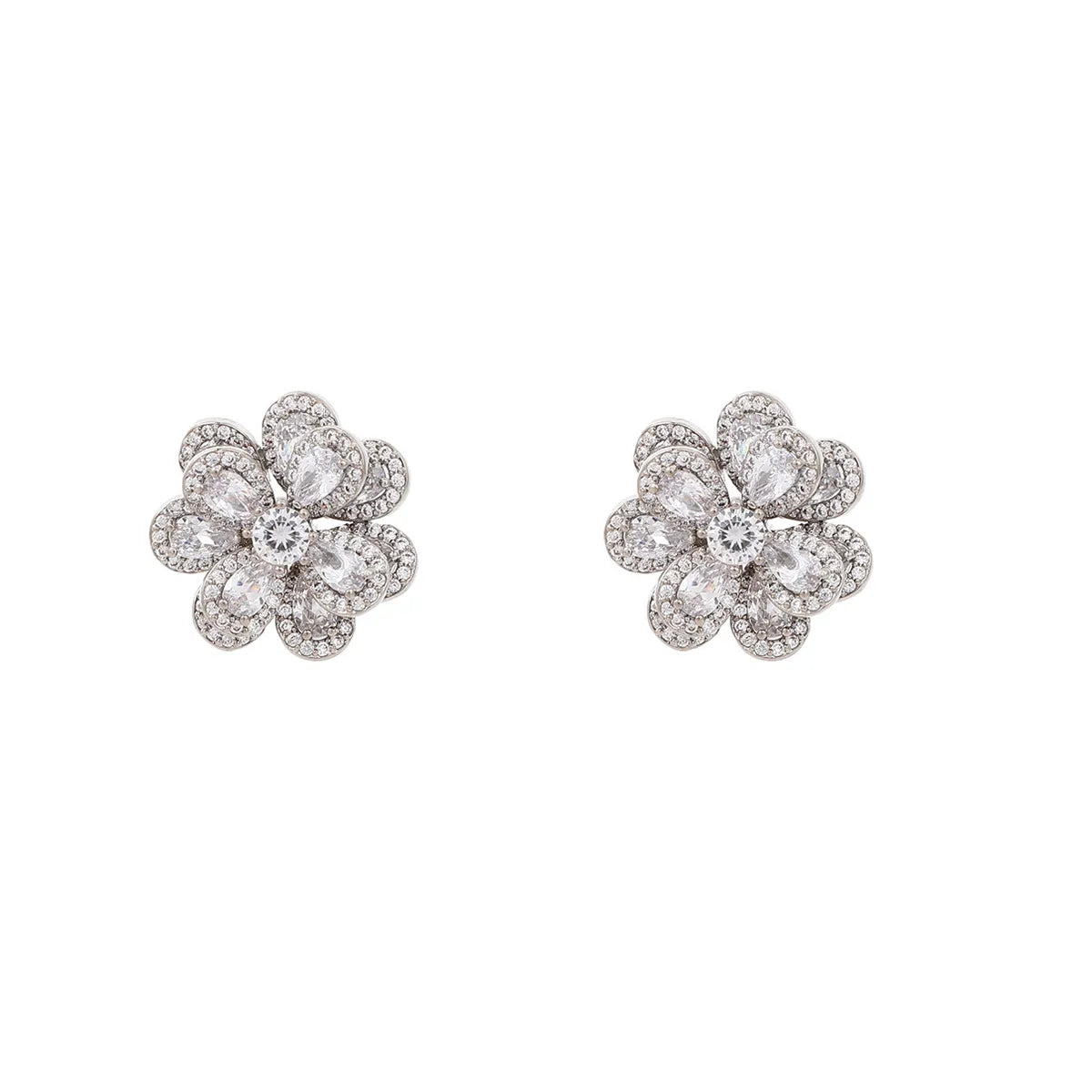 1 Pair Sweet Shiny Flower Layered Plating Inlay Copper Zircon White Gold Plated Gold Plated Ear Studs