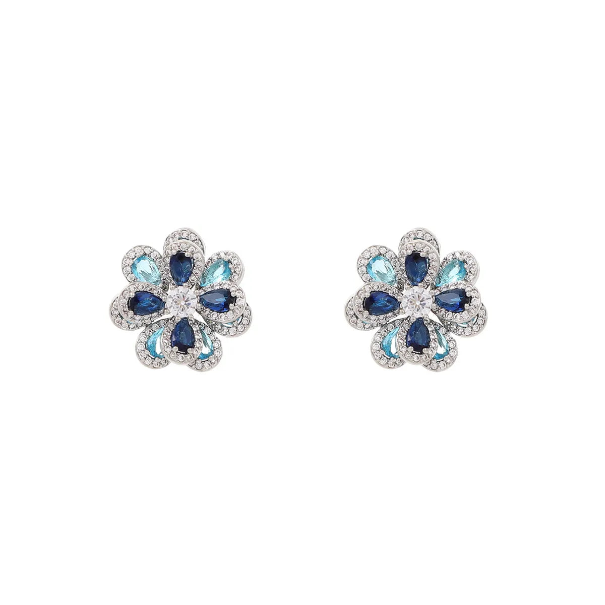 1 Pair Sweet Shiny Flower Layered Plating Inlay Copper Zircon White Gold Plated Gold Plated Ear Studs