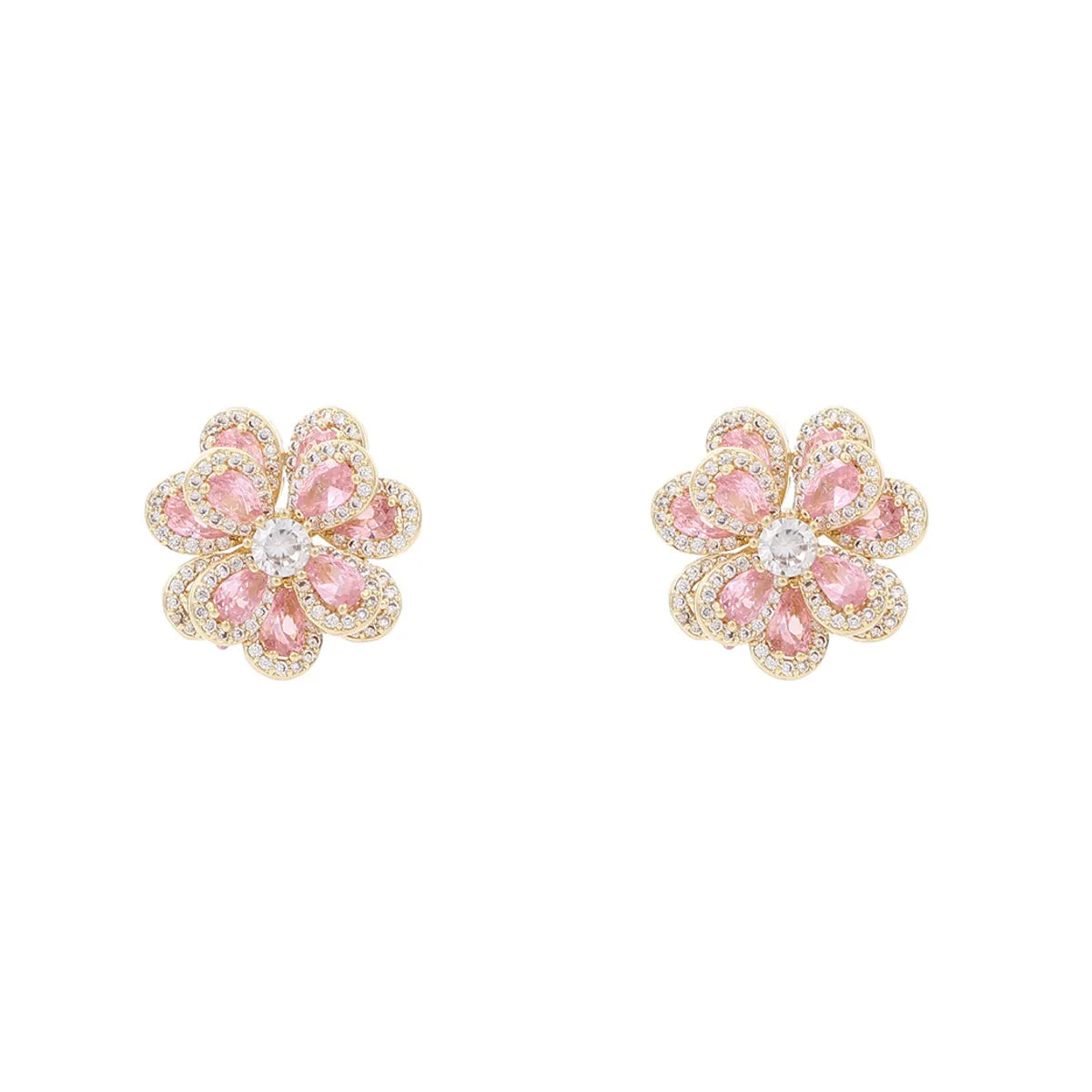 1 Pair Sweet Shiny Flower Layered Plating Inlay Copper Zircon White Gold Plated Gold Plated Ear Studs