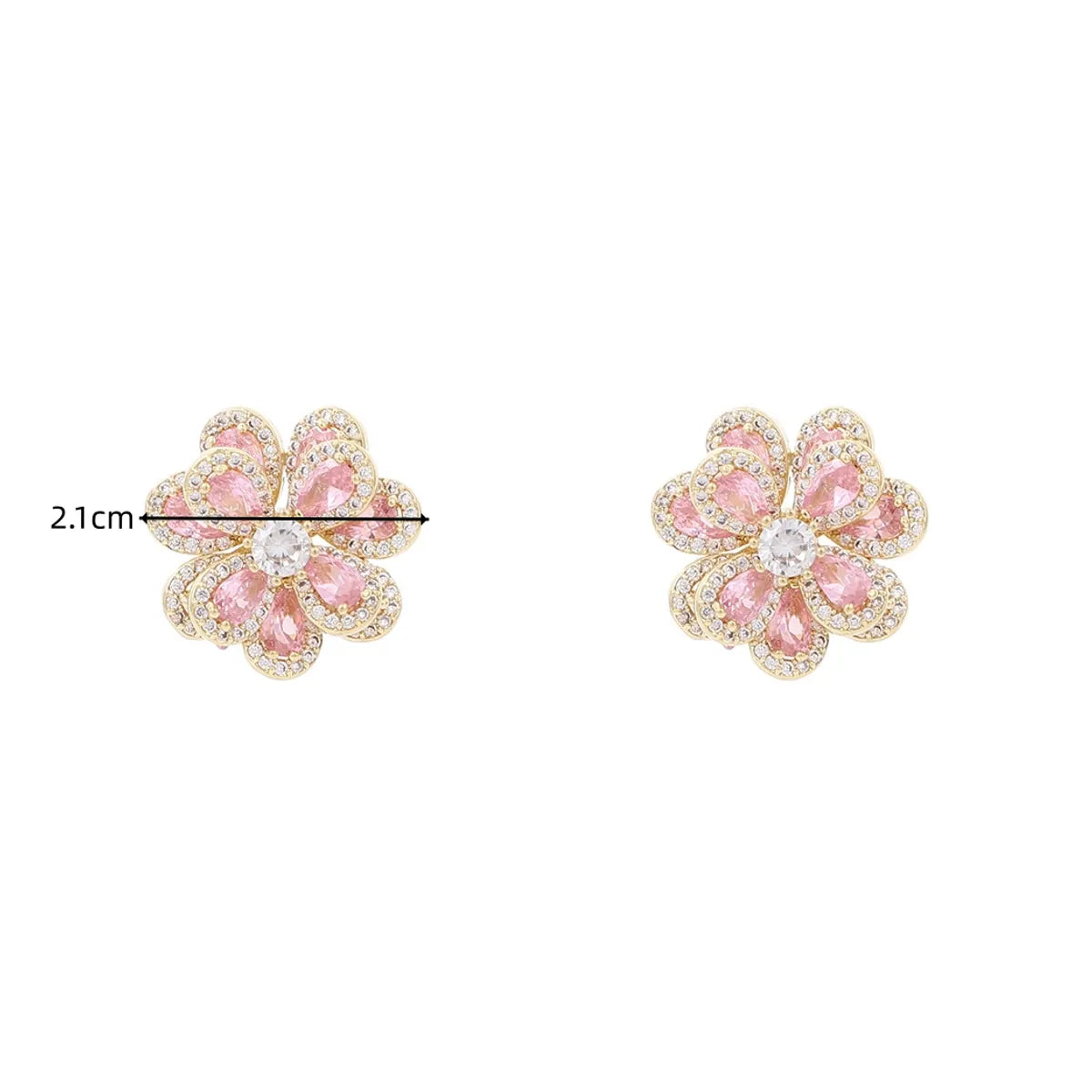 1 Pair Sweet Shiny Flower Layered Plating Inlay Copper Zircon White Gold Plated Gold Plated Ear Studs