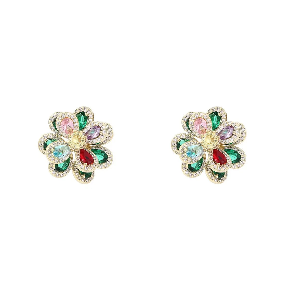 1 Pair Sweet Shiny Flower Layered Plating Inlay Copper Zircon White Gold Plated Gold Plated Ear Studs