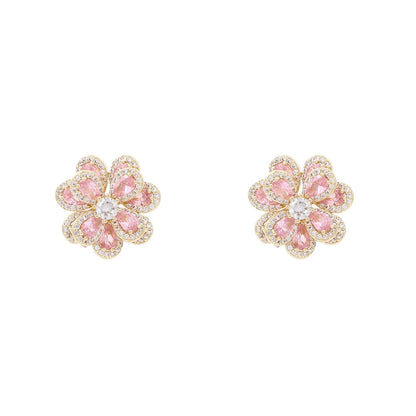 1 Pair Sweet Shiny Flower Layered Plating Inlay Copper Zircon White Gold Plated Gold Plated Ear Studs