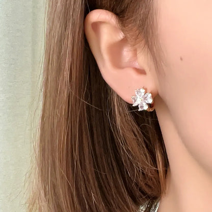 1 Pair Sweet Shiny Flower Plating Inlay Copper Zircon Gold Plated Earrings