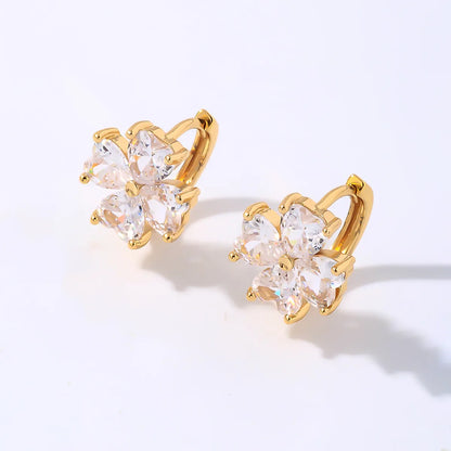 1 Pair Sweet Shiny Flower Plating Inlay Copper Zircon Gold Plated Earrings