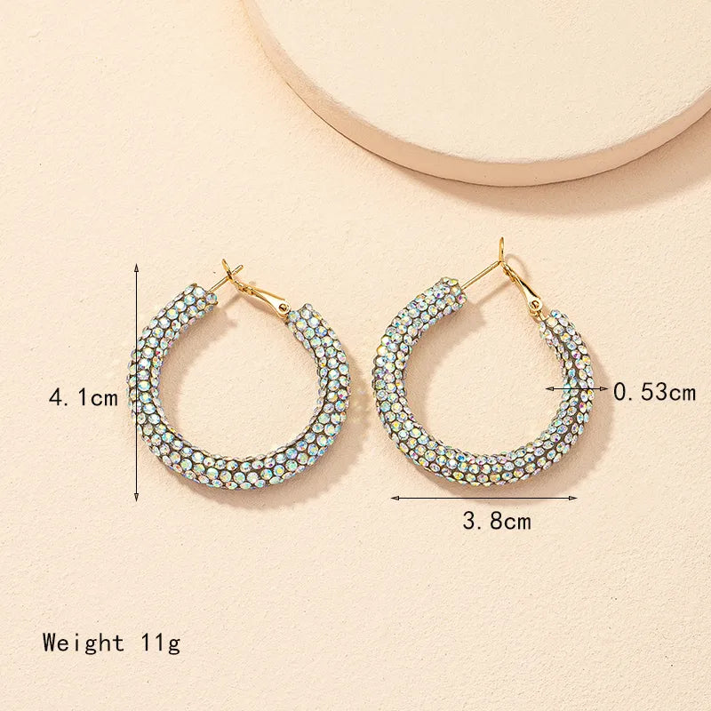 1 Pair Sweet Shiny O-Shape Handmade Inlay Soft Clay Artificial Rhinestones Hoop Earrings