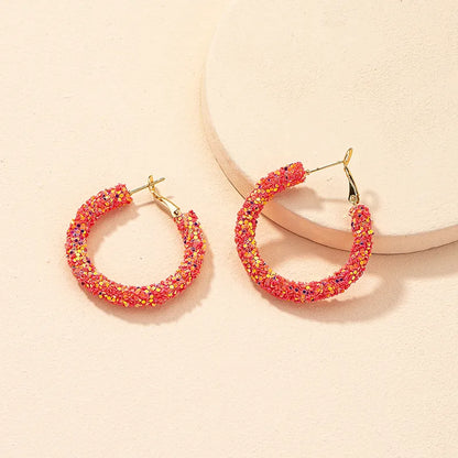 1 Pair Sweet Shiny O-Shape Handmade Inlay Soft Clay Artificial Rhinestones Hoop Earrings