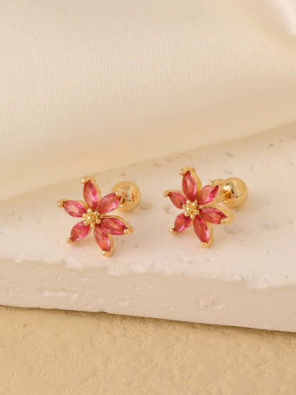 1 Pair Sweet Shiny Star Flower Bow Knot Plating Diamond Copper Zircon Gold Plated Ear Studs