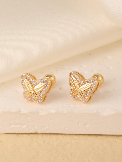 1 Pair Sweet Shiny Star Flower Bow Knot Plating Diamond Copper Zircon Gold Plated Ear Studs