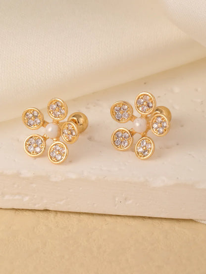 1 Pair Sweet Shiny Star Flower Bow Knot Plating Diamond Copper Zircon Gold Plated Ear Studs