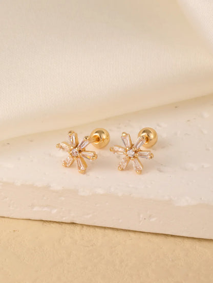 1 Pair Sweet Shiny Star Flower Bow Knot Plating Diamond Copper Zircon Gold Plated Ear Studs