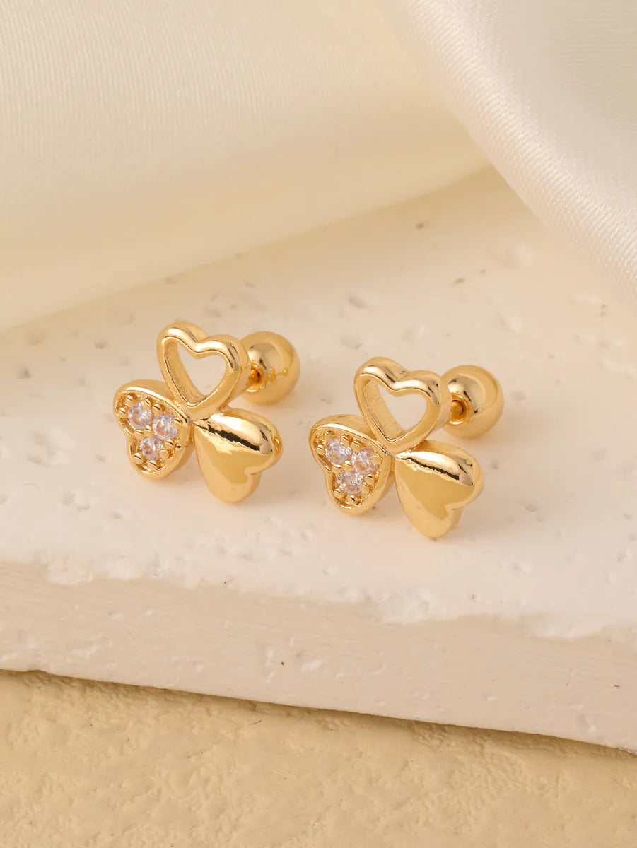 1 Pair Sweet Shiny Star Flower Bow Knot Plating Diamond Copper Zircon Gold Plated Ear Studs