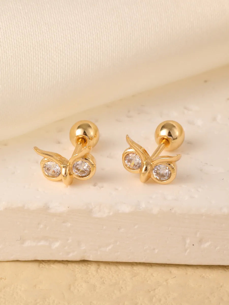 1 Pair Sweet Shiny Star Flower Bow Knot Plating Diamond Copper Zircon Gold Plated Ear Studs